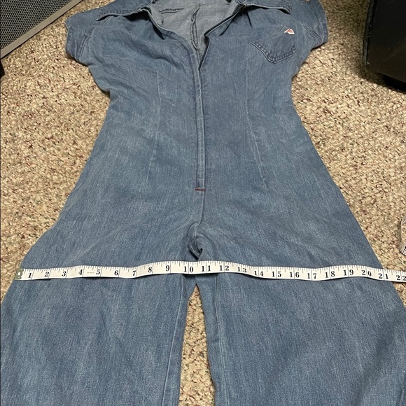 Vintage 70s one pc ultra bell bottom Denim zip front Jumpsuit - Picture 7 of 11